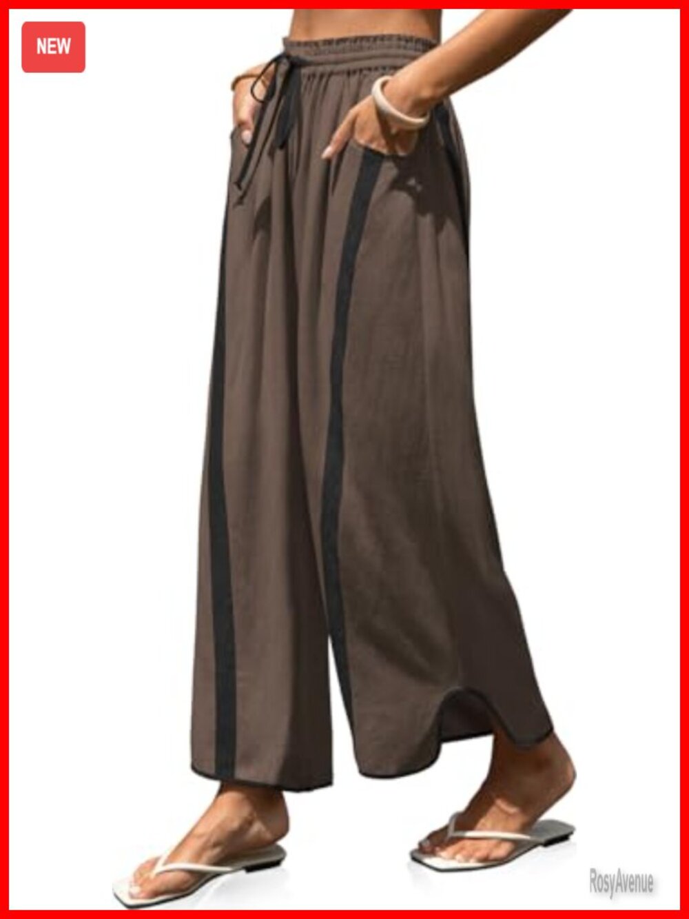 Linen Blend Wide Leg Pants with Drawstring Waist & Pockets